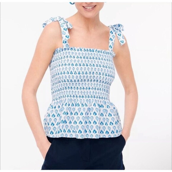 J. Crew Tops - NWT J.Crew Smocked Tie-Shoulder Floral Cotton Tank – Size M